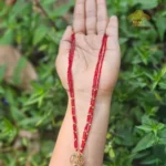 Red Beads Three-Layer Short Haaram with AD Stone Pendant