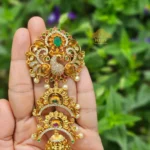 Antique Peacock Jada Billa with Multicolour Stones