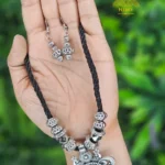 Oxidized Silver Necklace with Black Thread