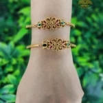 Antique Floral Kada Bangle with Multicolour Stones