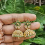 Gold Plated Emerald & White AD Stone Jhumka