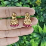 Gold Plated Lakshmi Earrings with Pink Crystal Beads