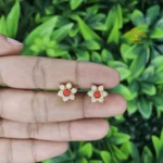 Elegant Pearl & Coral Bead Ear Stud