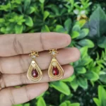Gold Plated Red Crystal Bead Hanging Earrings