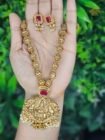 Antique Lakshmi Pendant Gold Beads Haaram - Image 2
