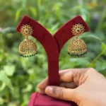 Antique Jhumka with Crystal Bead Hangings - Green