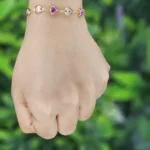 Gold Plated Multicolour Heart Stone Chain Bracelet