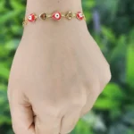 Gold Plated Red & White Evil Eye Heart Bracelet