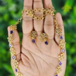 Elegant Gold Coated Lavender & White AD Flower Necklace