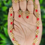 Elegant Gold Coated Coral & White AD Flower Necklace