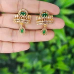Gold Plated Emerald & White AD Stone Ear Stud