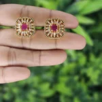 Gold Plated Ruby & White AD Stone Ear Stud